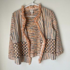 Chico's Orange Fringe Trim Tweed Jacket